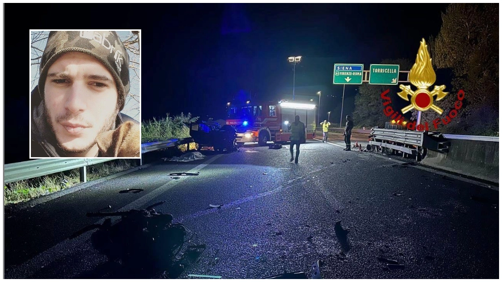 La scena dell'incidente e, nel riquadro, la vittima La scena dell'incidente e, nel riquadro, la vittima