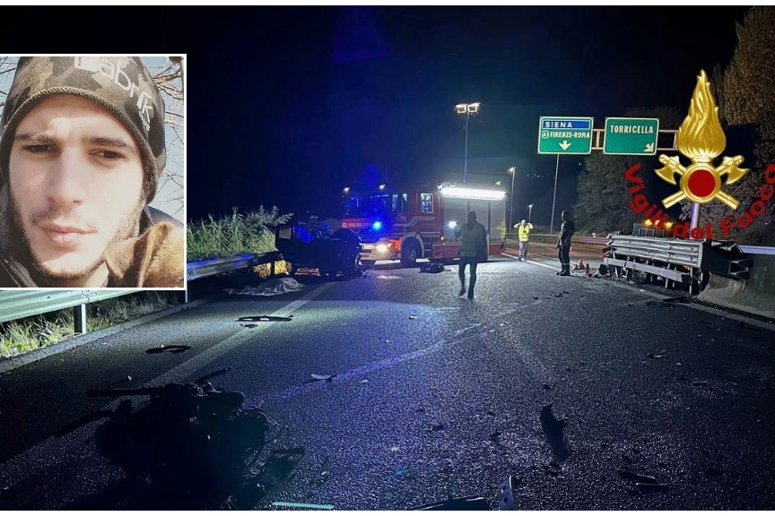 La scena dell'incidente e, nel riquadro, la vittima