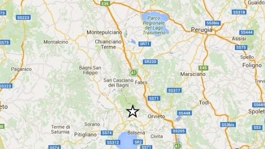L'epicentro del terremoto in provincia di Terni