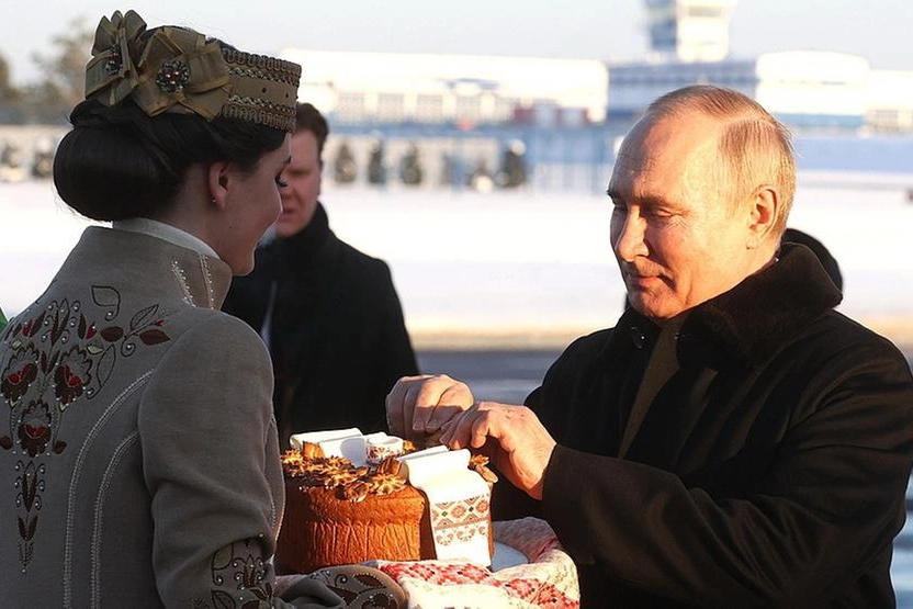 L'arrivo di Putin a Minsk (Imagoeconomica)