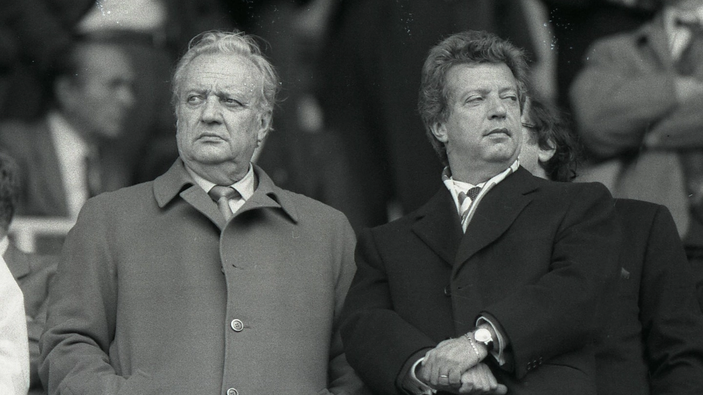 Mario e Vittorio Cecchi Gori in tribuna allo stadio Franchi
