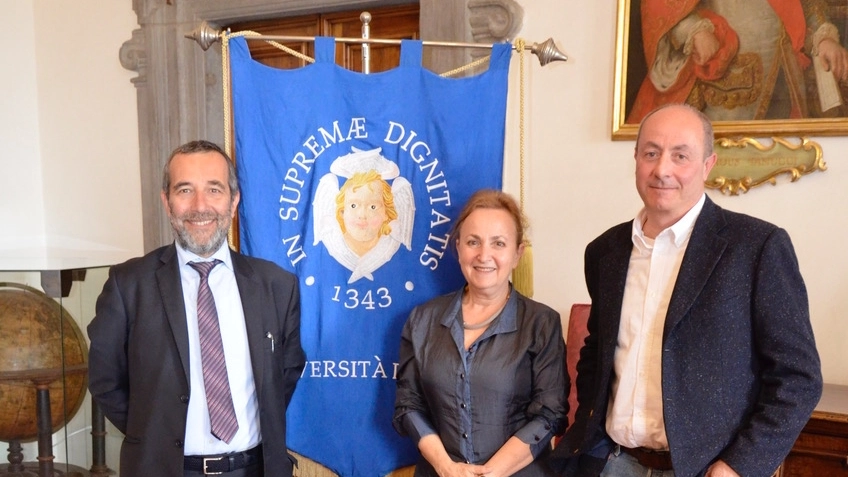 Il rettore Paolo Mancarella, Daria Mochly Rosen e il professor Corrado Priami