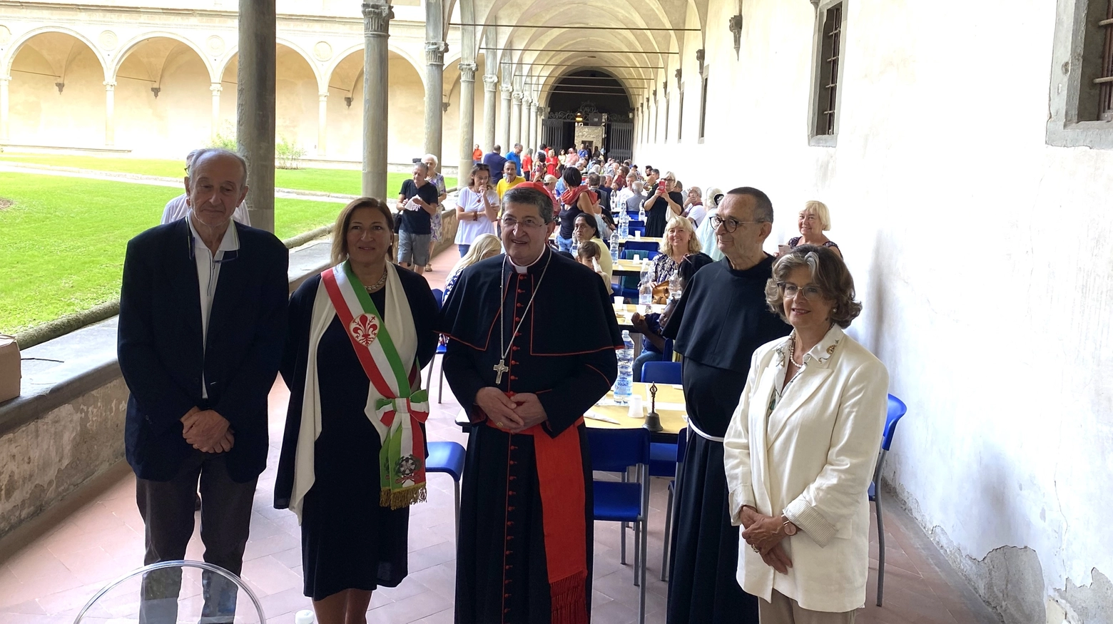 Da sinistra, Riccardo Bonechi, l'assessore Maria Federica Giuliani, il cardinale arcivescovo Giuseppe Betori, padre Giancarlo Corsini e Cristina Acidini Da sinistra, Riccardo Bonechi, l'assessore Maria Federica Giuliani, il cardinale arcivescovo Giuseppe Betori, padre Giancarlo Corsini e Cristina Acidini