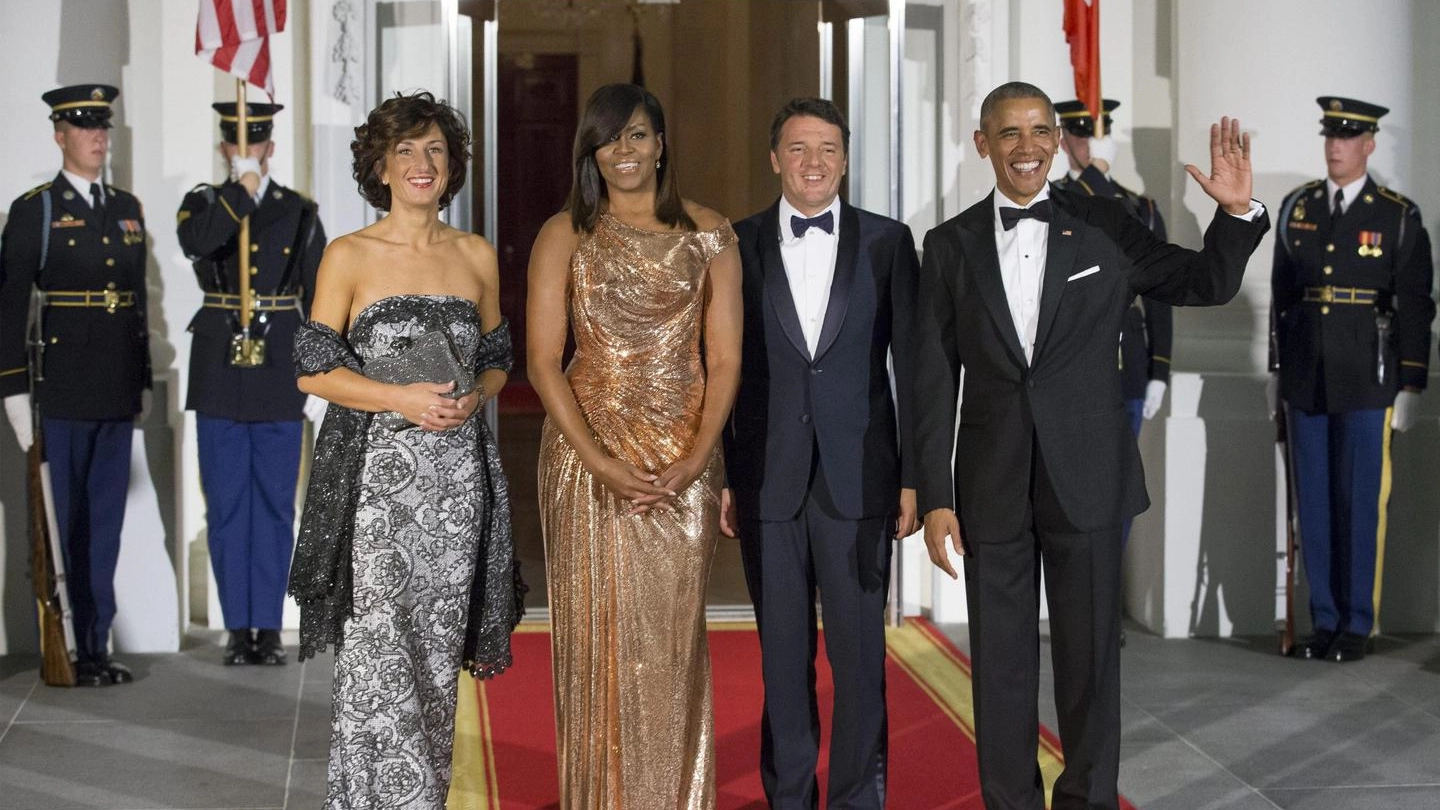 Agenese Renzi, Michelle Obama, Matteo Renzi e  Barack Obama (Ansa)