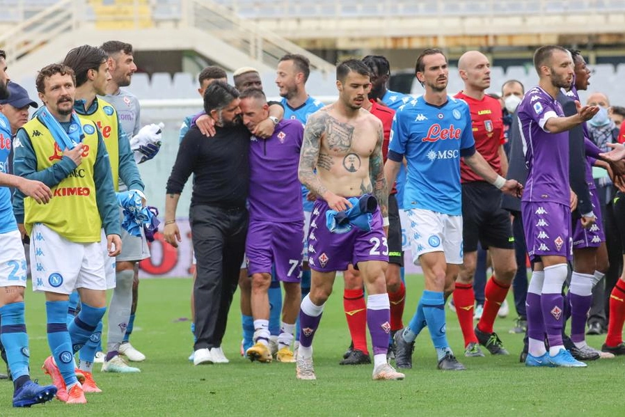 Gattuso con Ribéry dopo Fiorentina-Napoli (Germogli)