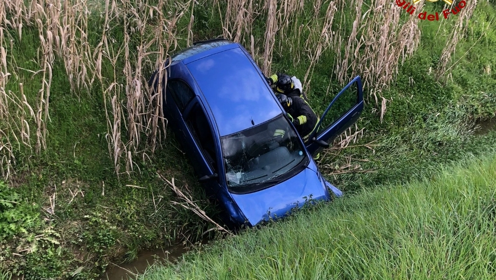 L'auto finita nel canale L'auto finita nel canale