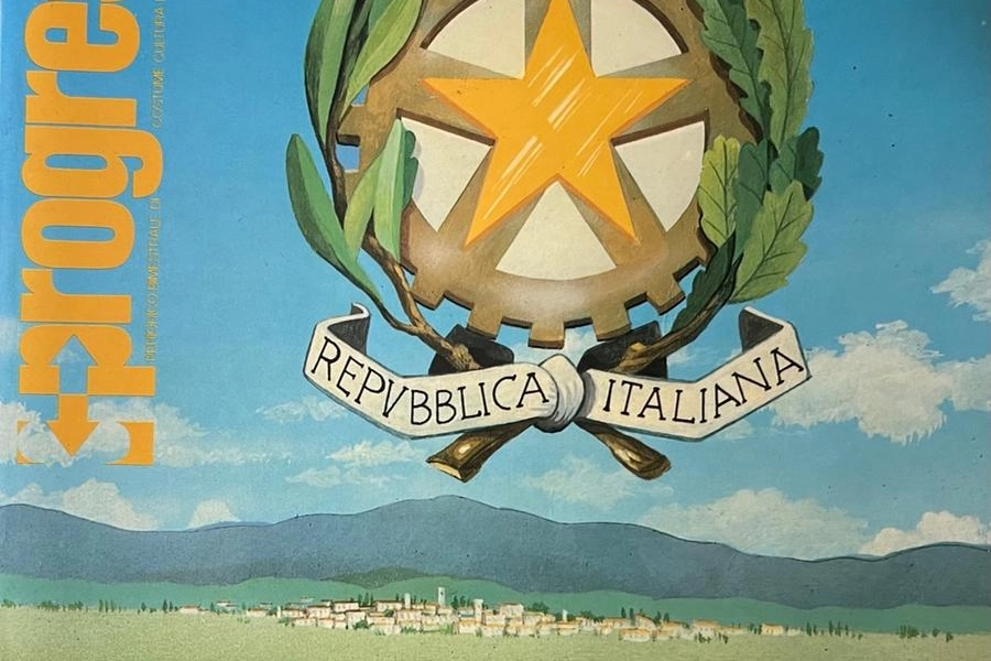 Claudio Martini con la prima targa "PO" e la copertina di "Progress"
