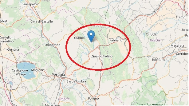 L'epicentro del terremoto in Umbria