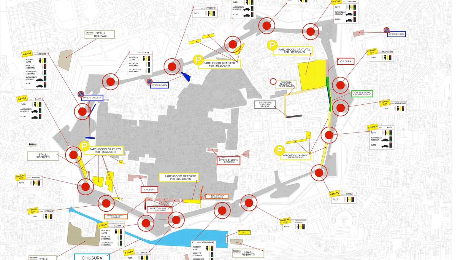 La mappa degli accessi al centro storico