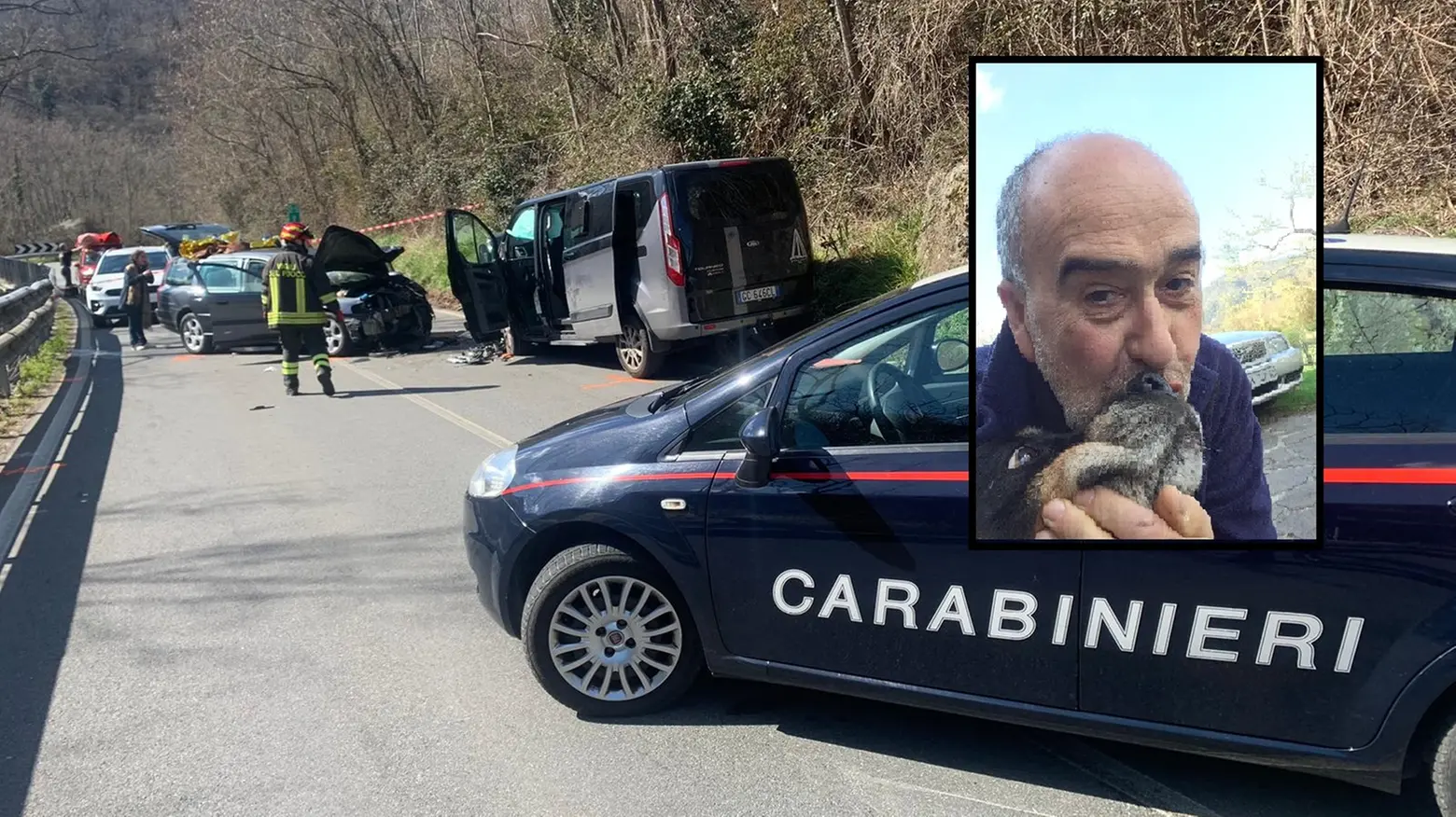 Il luogo dell'incidente. Nel riquadro la vittima Massimo Gioan