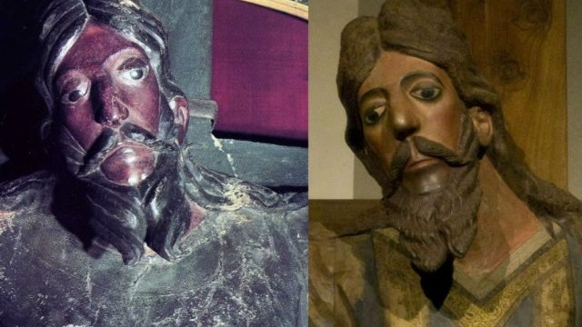 L'effigie del Cristo nel Volto Santo di Lucca (a sinistra) e in quello di Sansepolcro