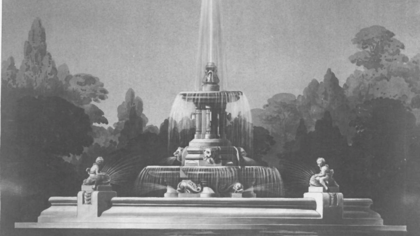 La Fontana del Littorio in piazza Paolo Pelù, che nel 1945 fu ribattezzata piazza Liberazione (e il monumento fu modificato)