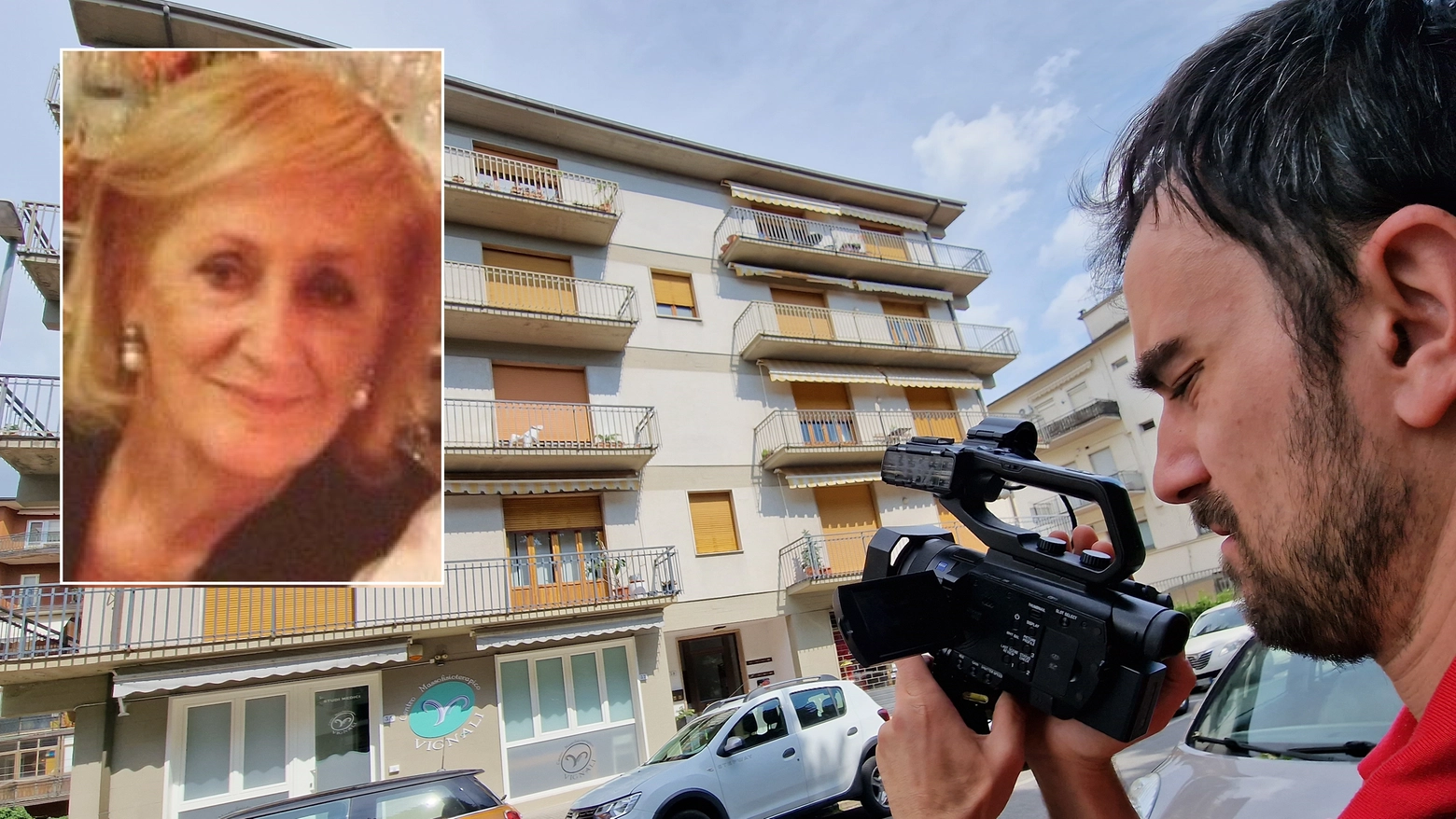 Il palazzo in cui la donna (nel riquadro) è stata trovata morta