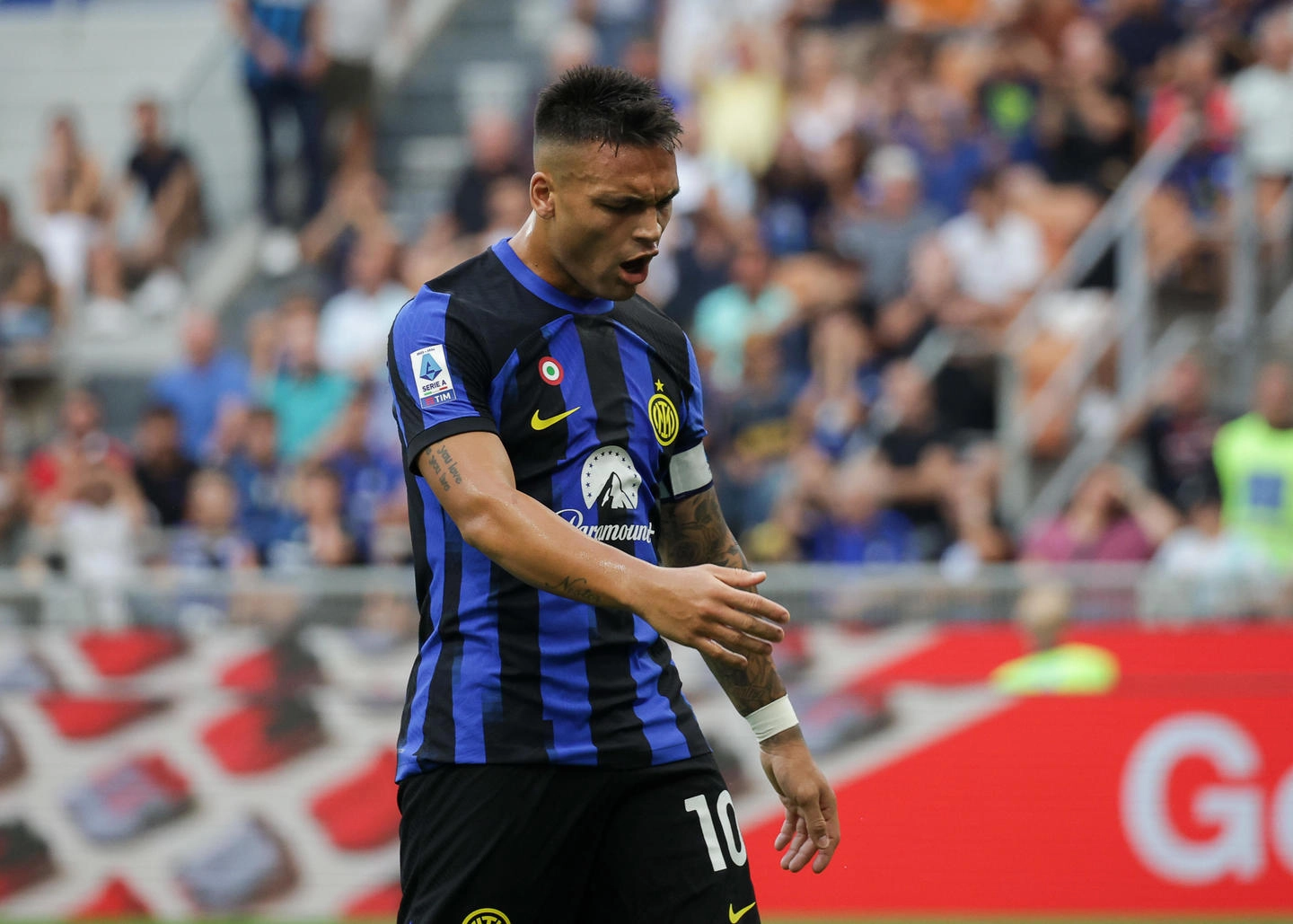 FC Inter's forward Lautaro Mart�nez looks dejected during the Italian serie A soccer match between Fc Inter and Fiorentina at  Giuseppe Meazza stadium in Milan, 3 September 2023.ANSA / MATTEO BAZZI
