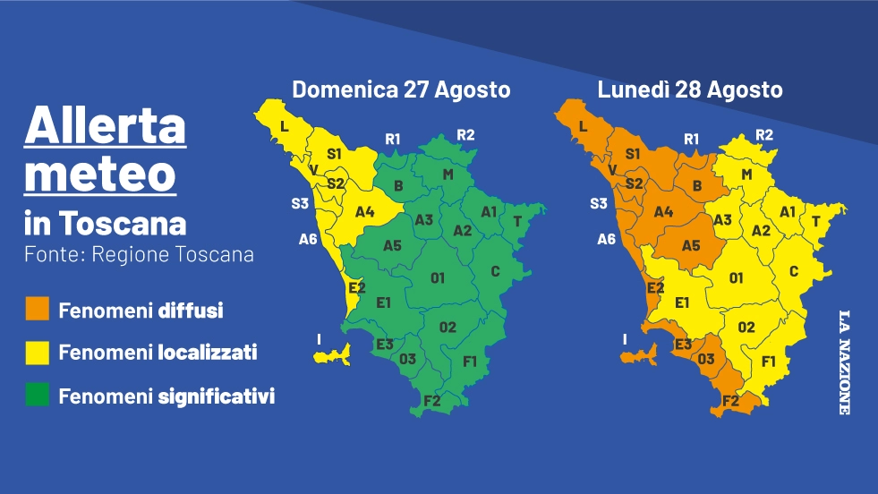 Scatta una doppia allerta meteo in Toscana