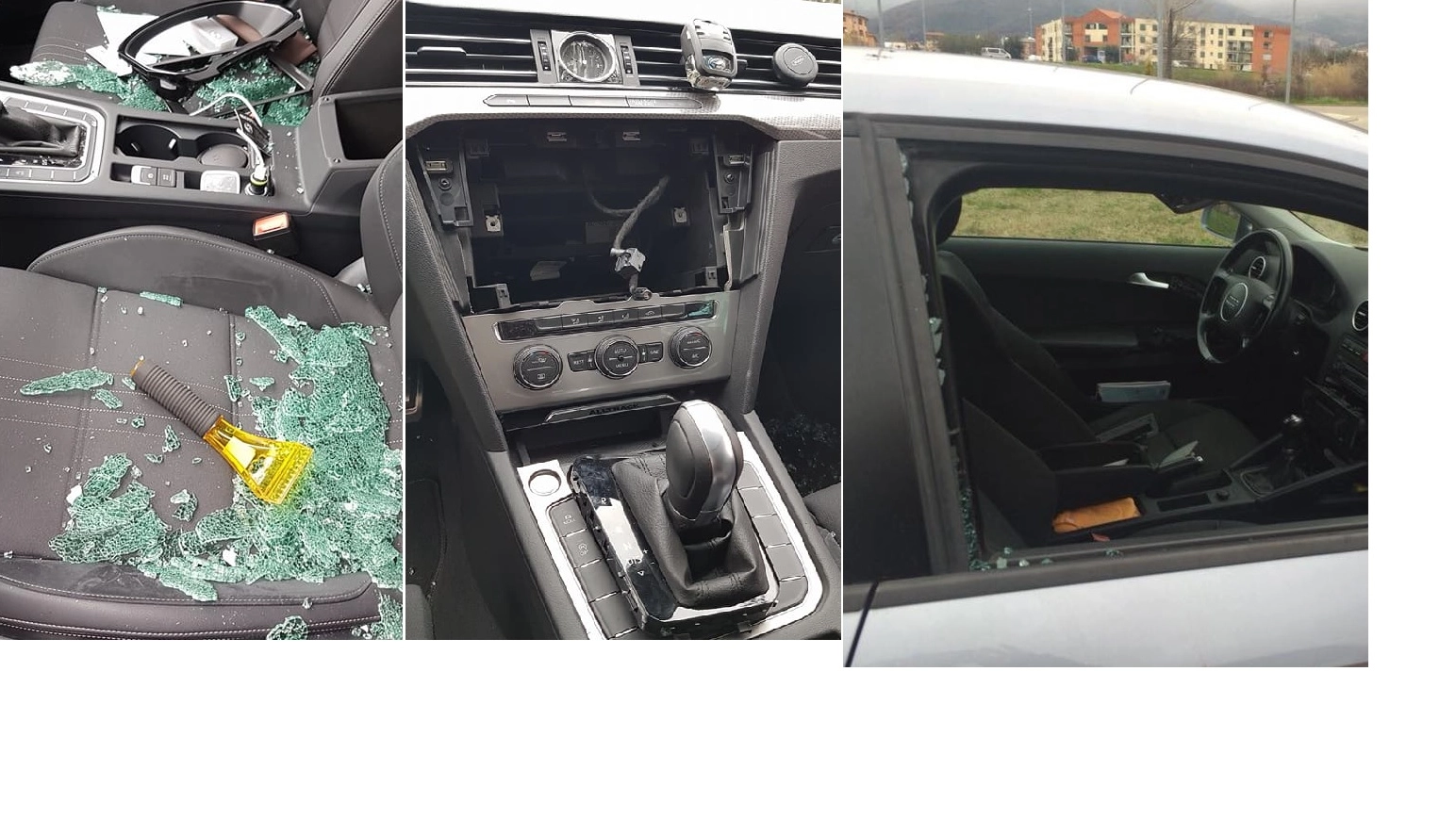 Tre foto dei blitz dei ladri nelle auto, gravi danni (Fb "Abitanti di Sesto Fiorentino")