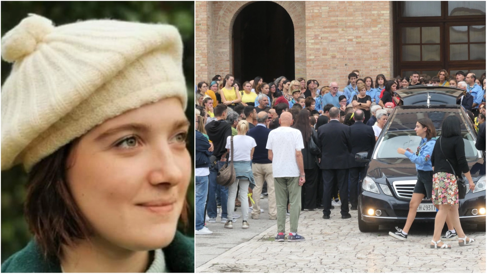 Emma Genovali e la folla per l'ultimo saluto (foto Umicini)