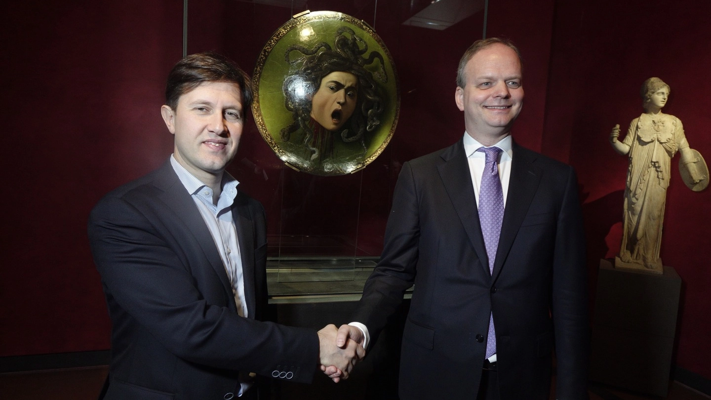 Uffizi, nuove sale dedicate a Caravaggio. Nella foto Nardella e Schmidt (New Press Photo)
