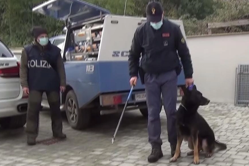 Gli agenti della squadra mobile durante la perquisizione prima dell’arresto di Lupino