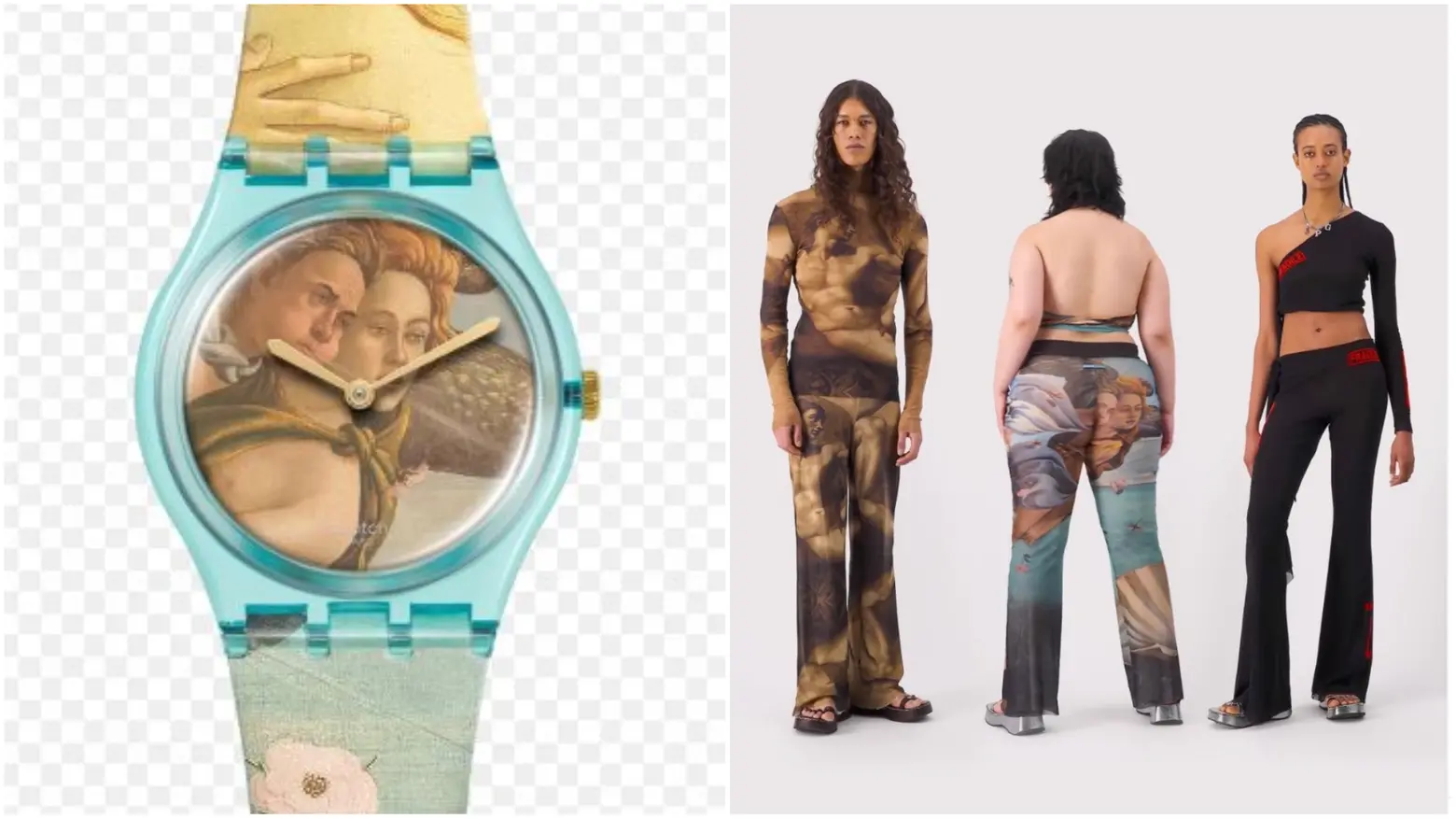 Lo Swatch Nascita di Venere e accanto le creazioni “fuorilegge“ di Jean Paul Gaultier
