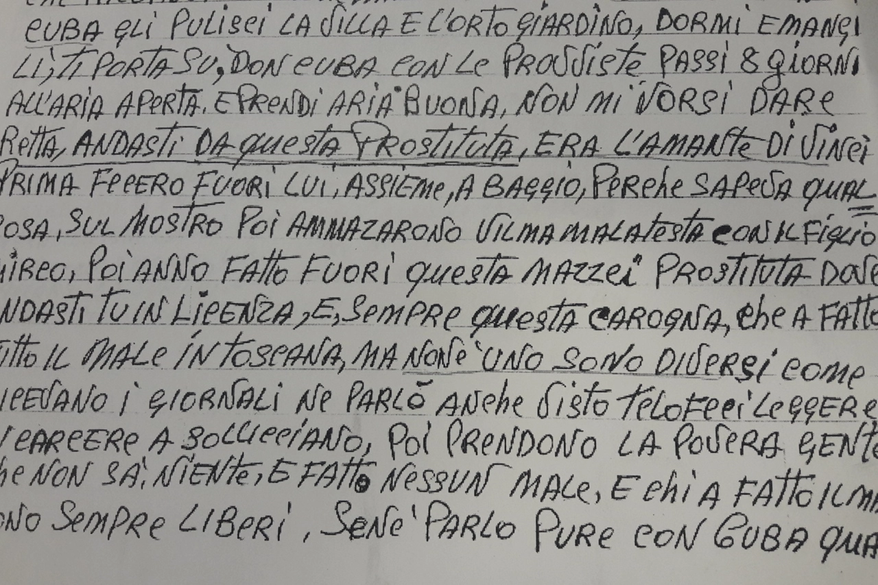 La lettera scritta da Pacciani il 19 agosto del 1985, nel carcere di Pisa