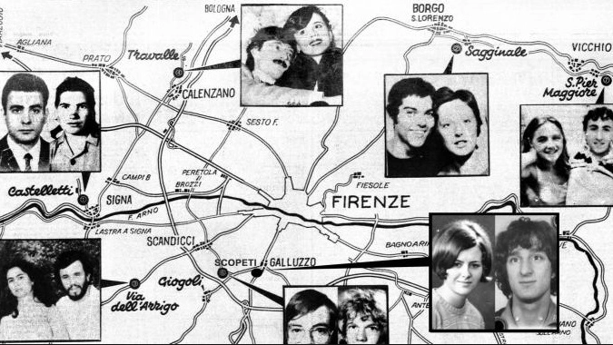 La cartina con i luoghi dei delitti del Mostro di Firenze