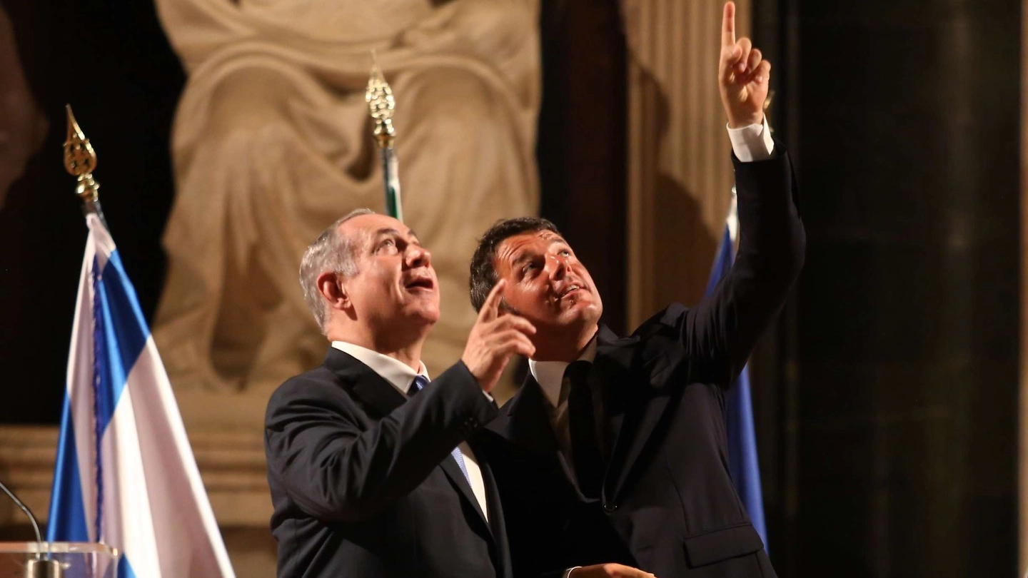 Firenze, Benjamin Netanyahu e Matteo Renzi in Palazzo Vecchio. Marco Mori/New Press Photo