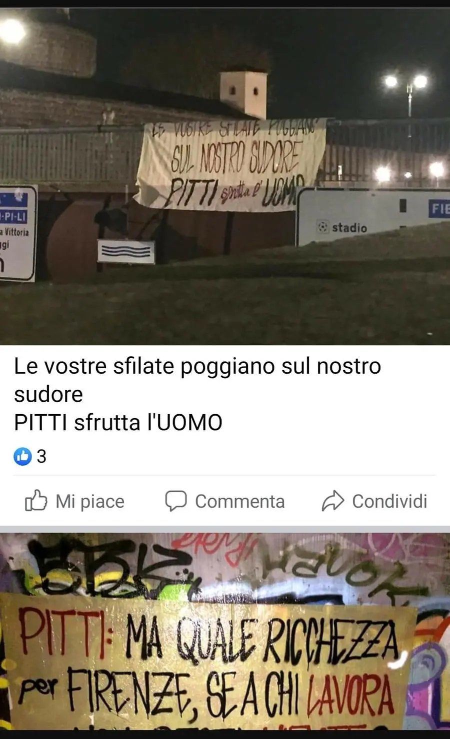 Striscioni di protesta alla Fortezza da Basso
