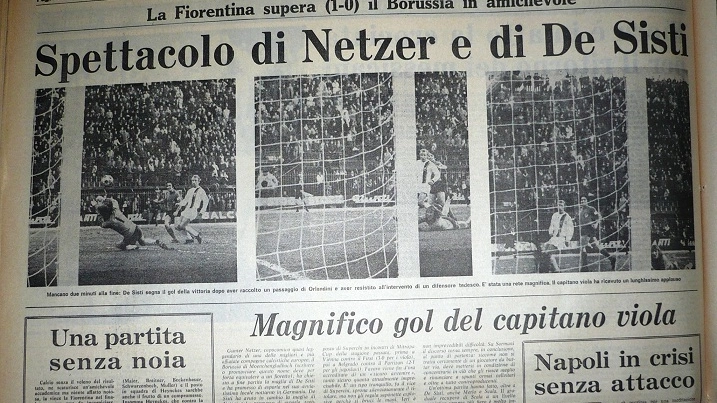 La pagina della "Nazione" del 15 gennaio 1973 Fiorentina-Borussia Mönchengladbach