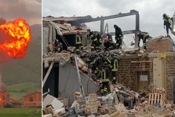 Il momento dell'esplosione (Fb Valeria Passeri) e il magazzino distrutto