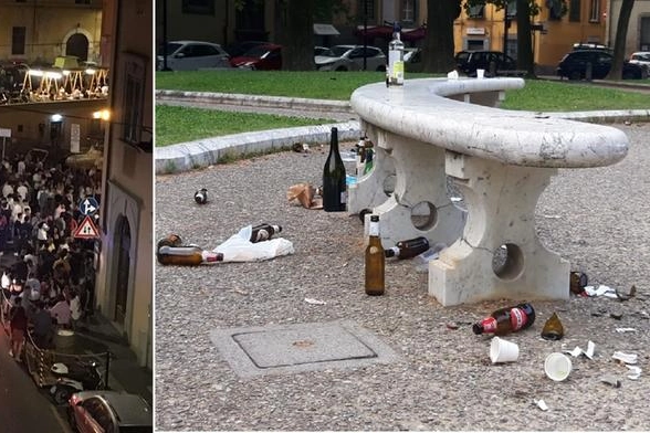 A sinistra folla a Livorno. A destra Pisa: i rifiuti della domenica mattina