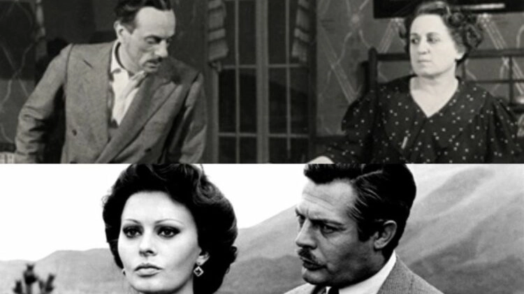 In alto Eduardo e Titina De Filippo, in basso Marcello Mastroianni e Sophia Loren In alto Eduardo e Titina De Filippo, in basso Marcello Mastroianni e Sophia Loren