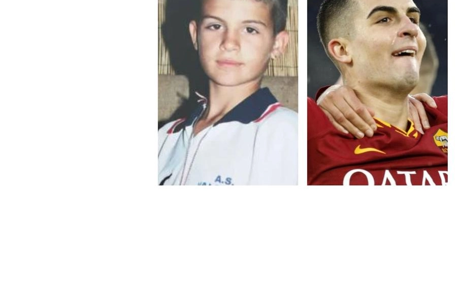 Mancini in una foto da piccolo e ora in maglia Roma