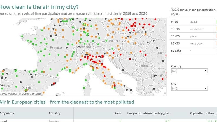 La mappa delle città più inquinate d'Europa (Eea)