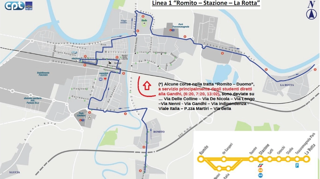 Mappa del giro che la nuova linea urbana esegue nella frazione del Romito