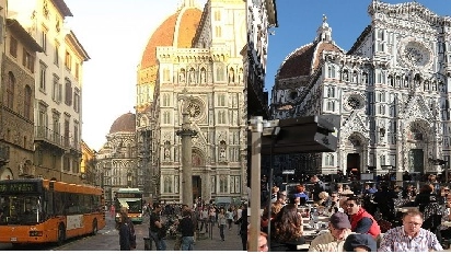 Piazza del Duomo prima e dopo la pedonalizzazione