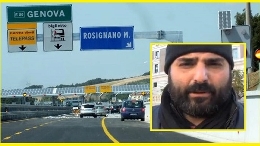 Il casello di Rosignano e, nel riquadro, il collaboratore di giustizia Gennaro Ciliberto