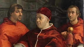 Un particolare del ritratto di Leone X, capolavoro di Raffaello