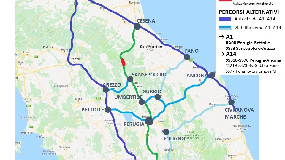 E45 chiusa tra Canili e Valsavignone, i percorsi alternativi