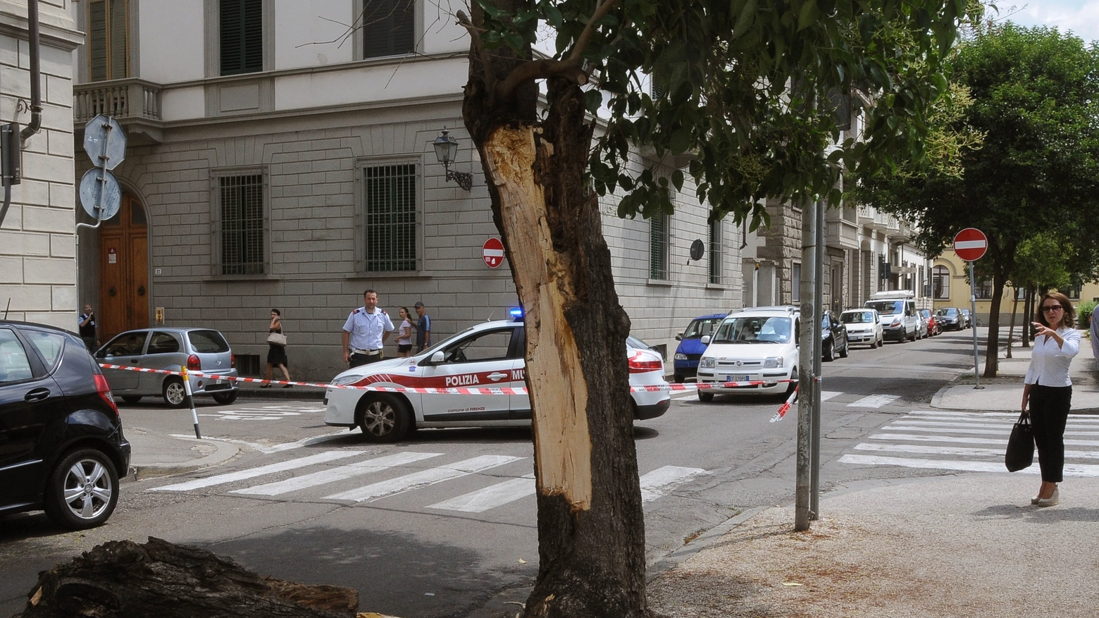 L’albero caduto in via Solferino, (foto Umberto Visintini/New Press Photo)