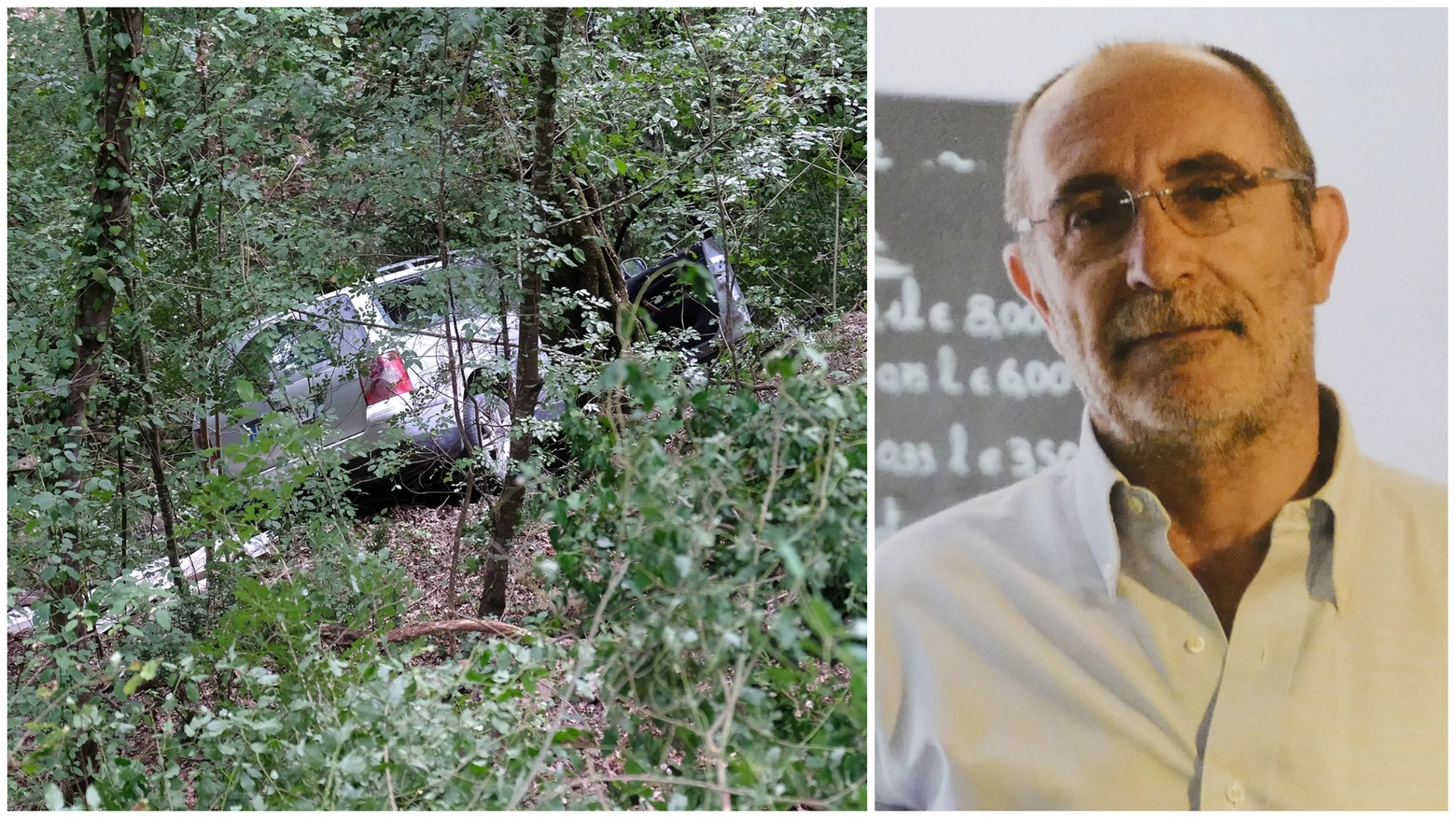 L'auto dell'architetto Pasquale Pinna incastrata tra gli alberi L'auto dell'architetto Pasquale Pinna incastrata tra gli alberi