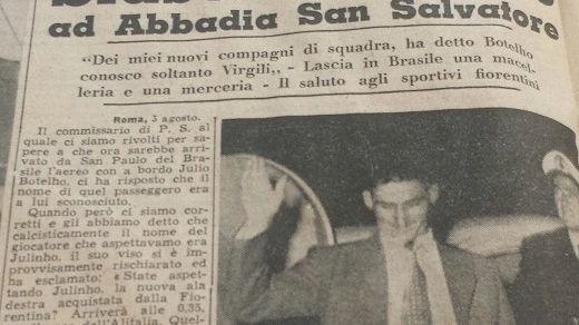 La "Nazione" del 4 agosto 1955 racconta l'arrivo di Julinho