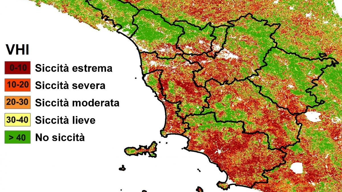 La mappa della siccità in Toscana