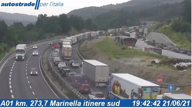 La coda sull'A1 (dal sito di Autostrade per l'Italia)