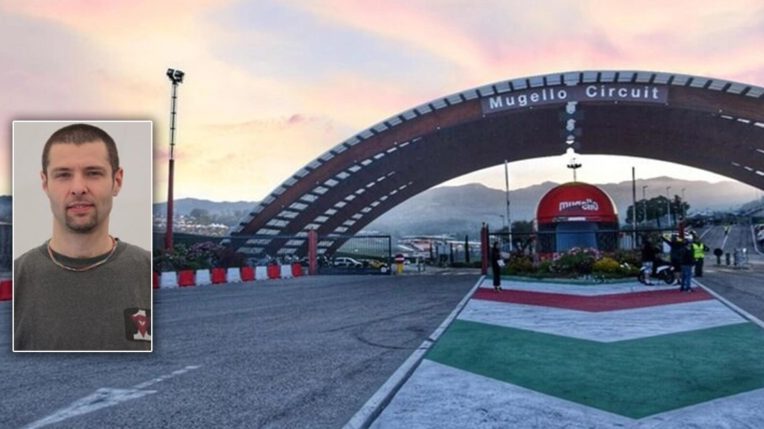 Nel riquadro la vittima dell'incidente al Mugello, Nicola Sartori