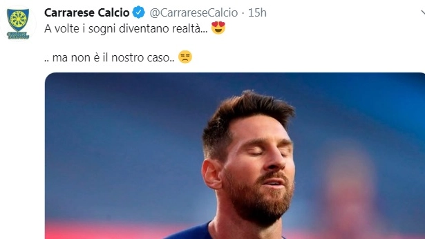 Il tweet della Carrarese su Messi
