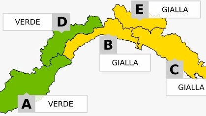 La mappa dell'allerta meteo in Liguria