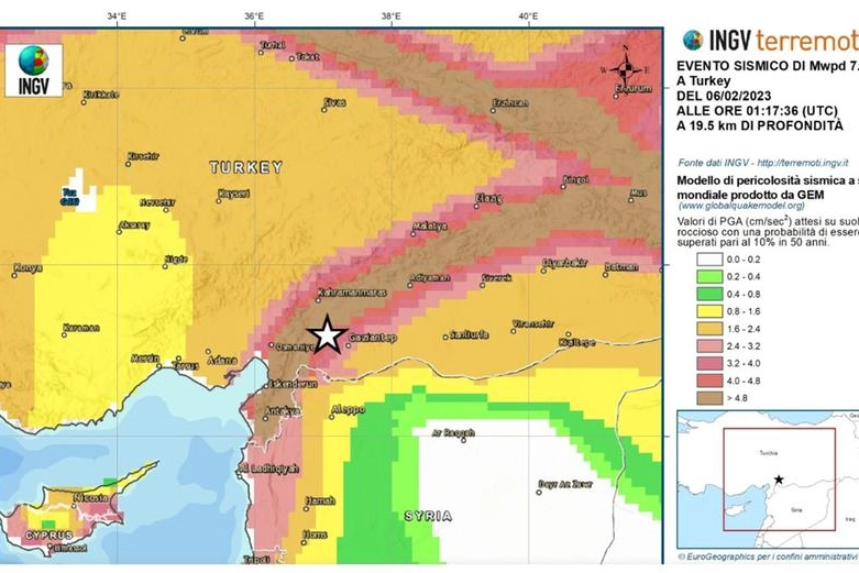 Terremoto in Turchia e Siria: l'epicentro nella mappa dell'Ingv