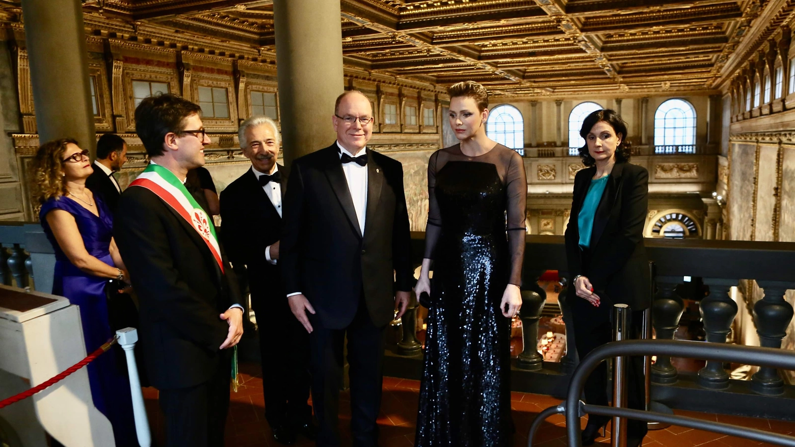 Alberto e Charlene di Monaco a Palazzo Vecchio, con il sindaco Nardella, per la serata di gala (New Press Photo)