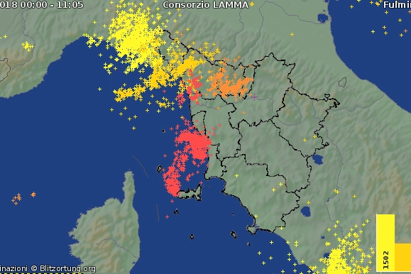 I fulimini caduti su Toscana e Spezzino nella notte: oltre 3.600